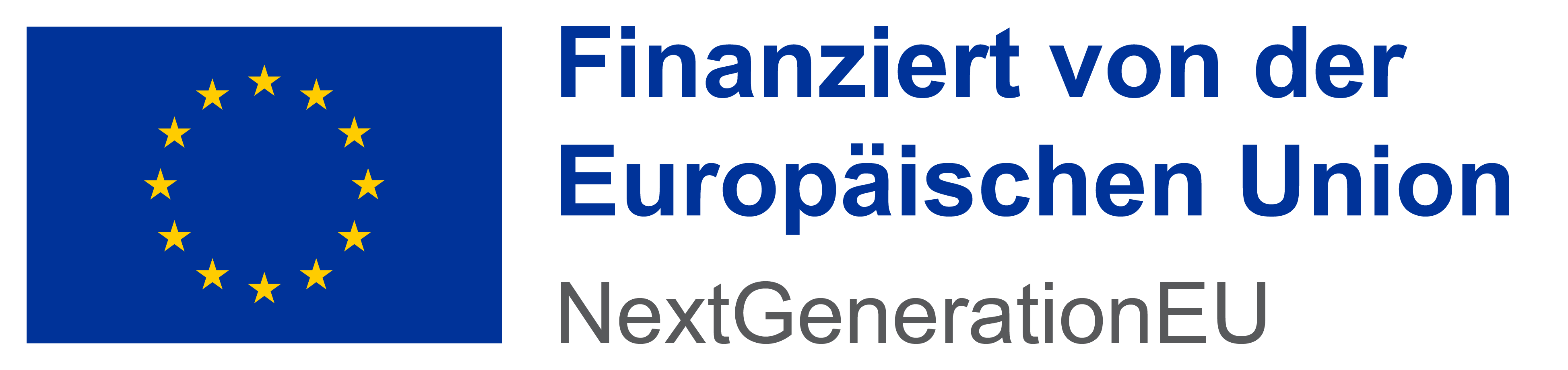 Logo von Europa, blaues Rechteck mit einem Kreis von 15 gelben Sternen, daneben der Text Finanziert von der Europäischen Union NextGenerationEU